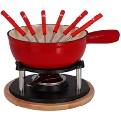 Cazuela Para Fondue Rotel 1510150 Juego de fondue de queso, Caquelon de fondue de hierro fundido y 6 tenedores, rojo, hierro fundido, 31,5x17,5x23cm