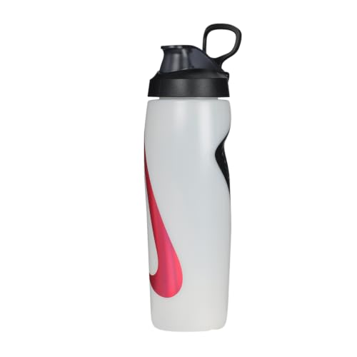 Image of Nike REFUEL BOTTLE LOCKING LID 24 OZ - WHITE /BLACK /HYPER CRIMSON IRIDESCENT, 709 ML