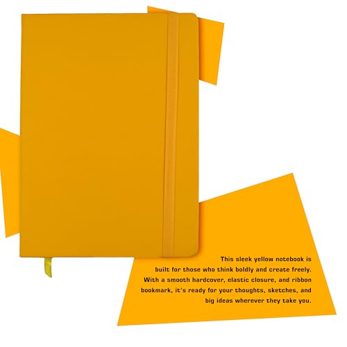 Image of Cubic Premium A5 PU Leather Hardbound Diary | Yellow Color | Elastic Closure | Built-in Bookmark | Pen Holder | Ideal for Work, Study & Journaling