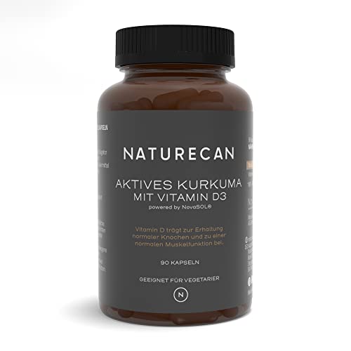 Naturecan Cápsulas activas de cúrcuma con vitamina D3 contiene 500 mg de curcumina y 30 mg de curcuminoides activos por cápsula, tiene un fuerte efecto antiinflamatorio - 90 cápsulas