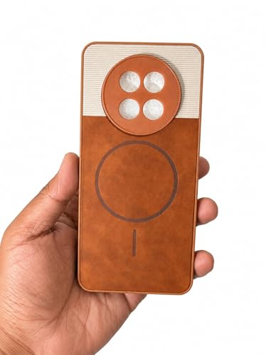 Image of Bintage Dual-Leather Mac Safe Design Phone Case| Soft Touch Finish | Full Camera Protectection Back Cover Compatible for Realme RMX3997 / C65 / 12x 5G - White & Nut Brown