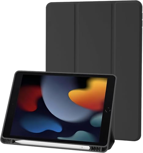 Palkitsee Case Compatible with iPad 9 8 7 Generation 10.2 Inch Model 2021/2020/2019 9th/8th/7th Case with Pen Holder Trifold Stand Protective Case Auto Sleep/Wake for iPad 10.2 - Black