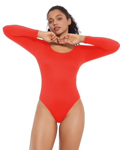 One Piece Bathing Suit for Women Long Sleeve High Cut Back Tie Knot Swimsuit Scoop Neck Cutout Athletic Swimwear4