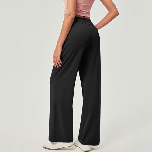 Wide Leg Dress Pants for Women Business Pull On Office Work Pants Loose Fit High Waisted Casual Trousers with Pockets3