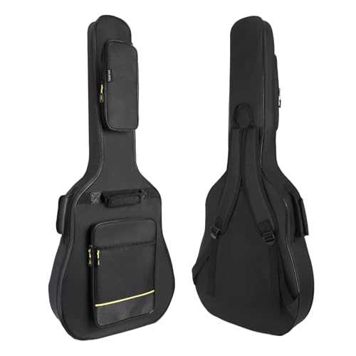 PPOPPO 40/41/42 Inch Acoustic Guitar Bag, 0.35” Thick Padding, 600D Waterproof Nylon, 3 Pockets, Soft Classical Guitar Backpack Travel Case Gig Bag with Neck Fixed Strap & Back Hanger Loop, Black