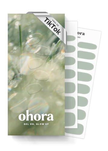 Image of ohora Semi Cured Gel Nail Strips (N Dewy Mint) - Green, Solid, Works with Any UV /LED Lamps, Salon-Quality, Long Lasting, Easy to Apply & Remove - Includes 2 Prep Pads, Nail File & Wooden Stick