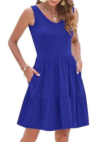 Image of AUSELILY Womens Summer Dresses 2026 Casual Sleeveless Sundress Beach Vacation Flowy Tiered Short Dresses with Pockets
