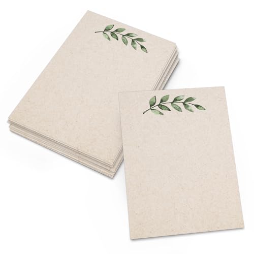321Done Blank Note Cards, 4x6 Thick Cardstock - Greenery Leaves Tan Card Stock, Notecards & Stationery for Writing, Stamping, Printing - Made in USA, Set of 50 - No Envelopes