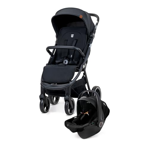 Asalvo KIBU Travel System, Carrito bebé, Carro para bebés, Fija, Confortable, Ultraligera, Segura, Capota con Ventana y Freno Trasero, Manejable, Plegado compacto, Carga Máxima 24 kg, Negro