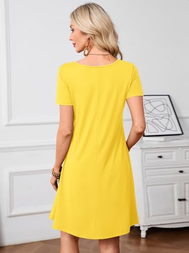 Image of Heymoments Summer Dresses for Women Short Sleeve V Neck Swing Sundress Casual A-Line Flowy Dress with Pockets S-2XL