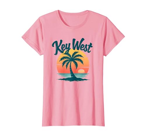 Key West State Of Mind Tropical Paradise Sunset Beach T-Shirt Women Pink Large