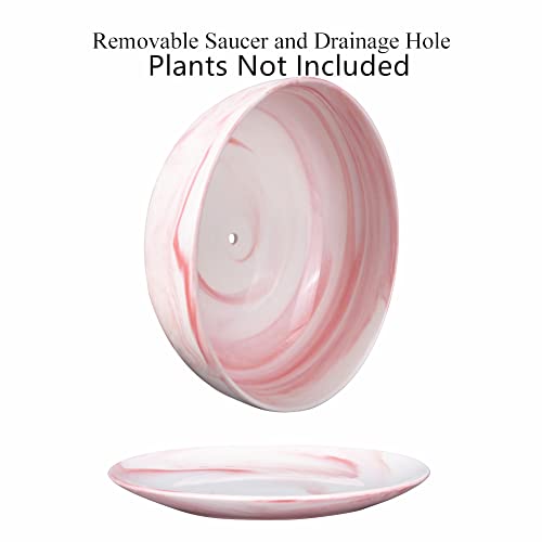 G Epgardening 8In Marble Large Round Ceramic Succulent Planter Pot With Drainage Hole And Plant Saucer Shallow Bonsai Planter Pot Flower Pot For Indoor Outdoor Plants With Marble Tray Pink #TOP6