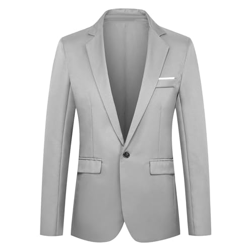 Men's Solid Color Basic One Button Blazer, Long Sleeve Slim Fit Formal Suit Jackets Fashion Wedding Party Tops