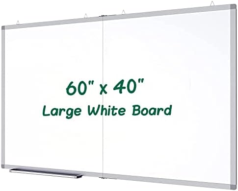 Large Magnetic Whiteboard,Wall Mount Folding White Board 60x40 in,Foldable Dry Erase Board with 1 Eraser 3 Markers and 6 Magnets,Aluminum Frame Board Back to School Supplies for Classroom,Office,Home