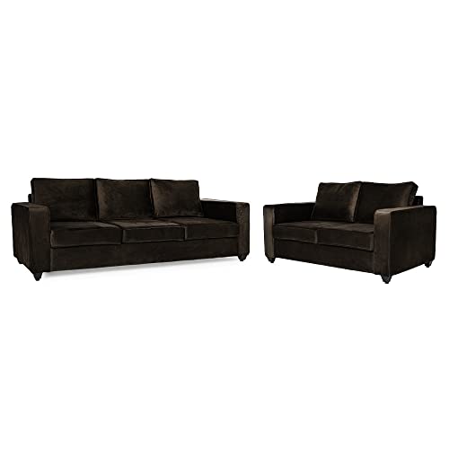 Image of Wakefit Sofa Set | 3 Year Warranty | Sofa 5 Seater, 5 Seater Sofa for Living Room, Wooden Sofa Set, Sofa Set 3+2 Seater - Napper(Fabric-Velvet : Stone)