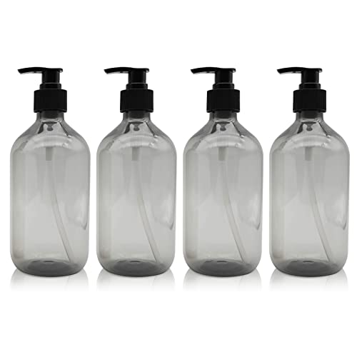 4 Pièces Distributeur de Savon 300 ML, Flacons Vides à Pompe à Pression Vide en Plastique, Rechargeable pour Huiles Essentielles, Lotions, Shampooing, Après-shampoing (Gris) Cover