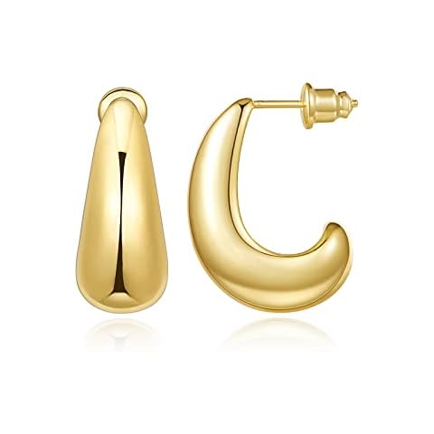 KissYan Chunky Gold Hoop Earrings for Women, 14K Gold Plated Lightweight Hollow Open Hoops Thick Teardrop Earrings Sterling Silver Post Fashion Jewelry Gifts(Style3-Gold) Cover