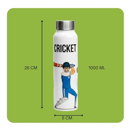 Image of VOIK Stainless Steel Water Bottle 1000ml with UV Astronaut Print | Leakproof, BPA-Free & Rust Resistant | Reusable Water Bottle for Kids, School, Office, Gym, Sports & Travel (Cricket-Screw-1000ml)