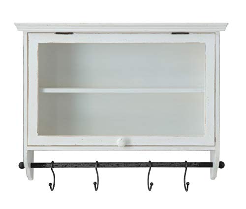 Creative Co-Op Wood And Glass Wall Hooks Cabinet, White #TOP15
