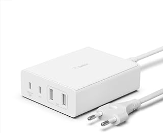 Belkin GaN USB 108 W, Uniwersalna stacja ładująca, koncentrator z funkcją szybkiego ładowania z 2 × USB C oraz 2 × USB A do MacBooka Pro, Air, iPhonea Pro, Max, Mini, iPada Pro, Air, Galaxy, Biała