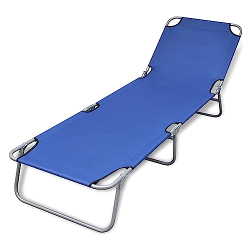 Chaise longue pliante acier bleu stable et compacte avec dossier réglable ergonomique - 2