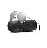 LUENX Aviator Sunglasses for Men Women Polarized Mirrored Silver Lens Metal Frame UV 400 Driving 59MM with Accessories