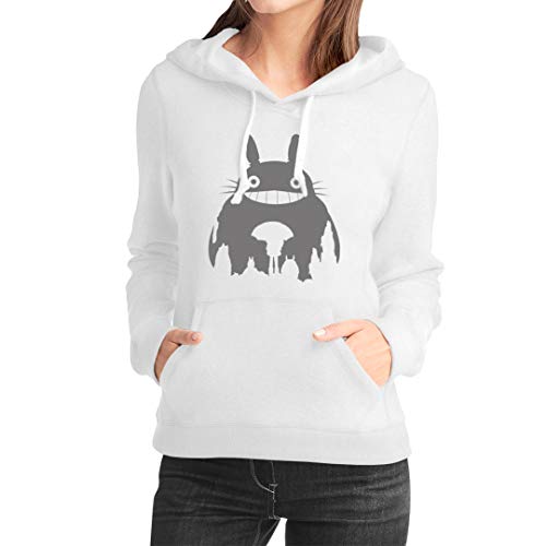 Totoro - Sudadera con Capucha Mujer - 50% Algodón (S, Blanco)