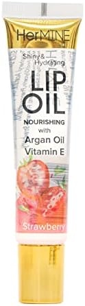 HerMINE Nourishing Lip Oil with Argan Oil & Vitamin E Clear Long Lasting Hydrating Lip Moisturizing Gel 15g / 0.52oz (Strawberry)