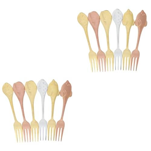 Ciieeo 12pezzi Forchette Acciaio Inossidabile Per Dessert e Frutta Manico Lungo Design Pesci Colorati Per Casa e Ristoranti Acciaio Inossidabile Facile Da Pulire
