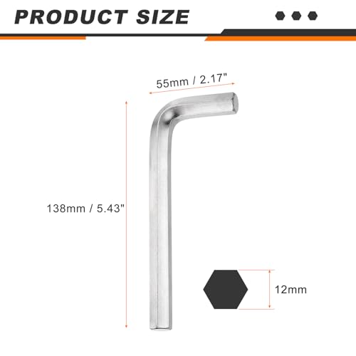 sourcing map Hex Key Wrench 12mm Cr-V Steel L-Shape Hexagon Metric Wrenches Repairing Tool for Home DIY Bike Motorcycle Repair, Silver