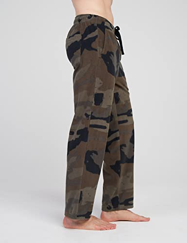Lapasa Men's Fleece Pajama Pants Plaid Loungewear Soft Warm Sleepwear Pants Nightwear Pj Bottoms Drawstring And Pockets M128 Large (Fleece) Green Camouflage #TOP2