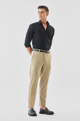 Image of SNITCH Men Formal Trousers | Tailored Pleated Design with Regular Fit & Smooth Texture | Premium Polyester Blend for Office, Meetings & Special Occasions