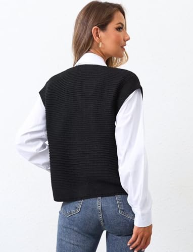 Image of TZLDN Womens Sweater Vest Tops Sleeveless Open Front Cardigan Cap Sleeve Round Neck Knit Crop Tops Casual Work Tank