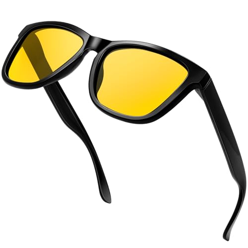 KANASTAL Gafas Conducir Noche Amarillas Hombre Conducción Nocturna Visión Mujer Vintage Cuadradas Faros Night Driving Glasses Yellow Protección UV400 - Negras Amarillo