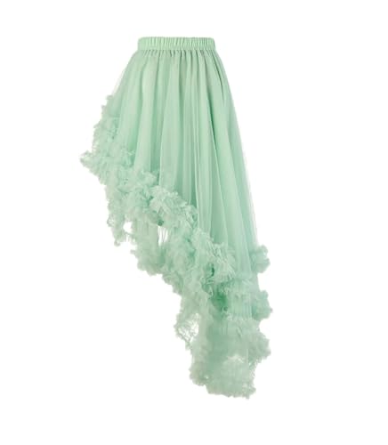 Women Mesh Irregular Cake Skirt High Elastic Waist Tulle Midi Skirts Fluffy Evening High Low Skirts