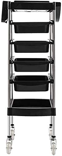 Geniusmeter® Salon Trolley with ABS Drawers, One Metal Holder, Rolling Wheels for Stylist Hairdresser, Beauty Furniture Hair Styling Storage Station Color Tray