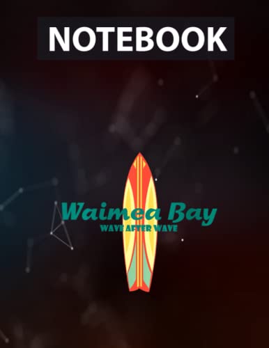 Waimea Bay Hawaii Souvenir Retro Vintage Surf Graphic Lined Journal - 8.5 x 11 inches - 130 Pages