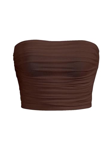 WDIRARA Women's Strapless Sleeveless Ruched Mesh Party Club Crop Tube Top