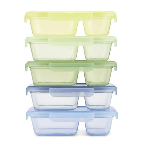 Image of Ello Snap & Nest 10-Piece 3 Cup Plastic Divided Meal Prep Set, Reusable Food Containers for Healthy Eating, Freezer, Dishwasher Safe, Seafoam