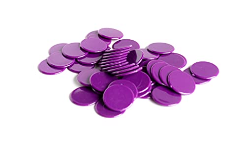 Morrison Games Plastic Counters: Purple Color Gaming Tokens (Hard Colored Plastic Coins, Markers and Discs for Bingo Chips, Tiddly Winks, Checkers, and Other Board Game Playing Pieces) | 50 Pieces