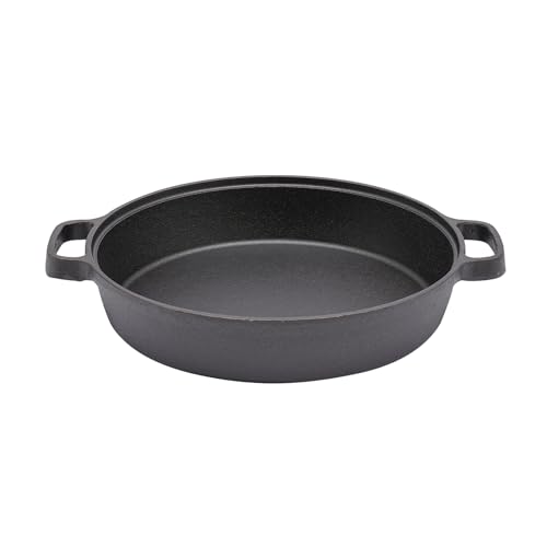 Duoruameng Gusseisenpfanne - Ø 25 cm - Gusseisen Pfanne mit Doppelgriff - Pfanne für Gasgrill und offene Feuer
