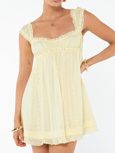 Women Eyelet Mini Dress Summer Sleeveless Flowy Short Graduation Dress Party Sundress Homecoming Dress3