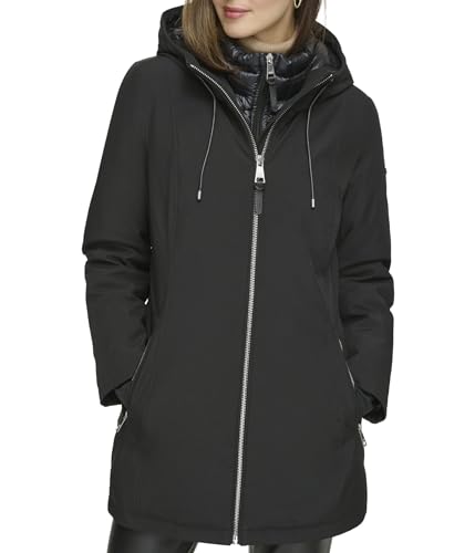 DKNY Women's Hooded Bib-Front Puffer