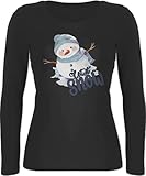 Langarmshirt Damen - Motiv Schneemann Let it Snow I Schneemann Geschenk Wintermotiv I Winter Geschenk zur Winterzeit I Weihnachten Geschenke Weihnachtszeit - L - Schwarz - weihnachtsshirt langarm