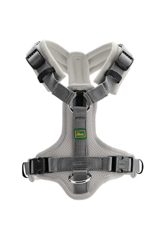 Hunter Hundegeschirr Maldon UP, Farbe: hellgrau/grau, weich gepolstert & komfortabel, stark reflektierend durch 3M Scotchlite, 4-Fach verstellbar, mit gepolstertem Griff (ab S-M), Größe: XS-S