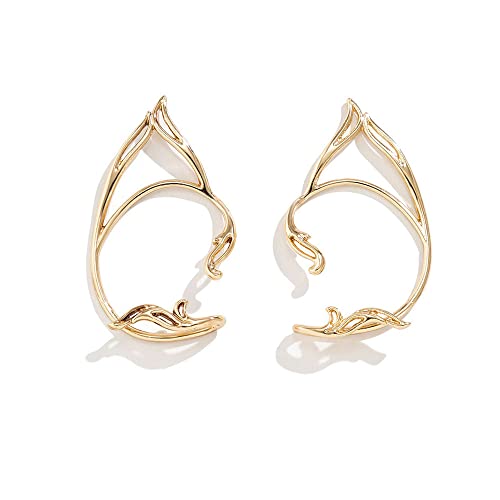 Gothic Elves Ear Cuffs 2pcs Non-Pierced Cat Ear Wrap Hollow Cartilage Climber Earrings Punk Hip Hop Clip on Statement Earrings Gift for Women2