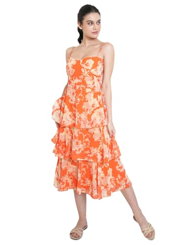 PURVAJA Damen Lagenkleid unterhalb des Knies (Floe-022-024), Orange, 34