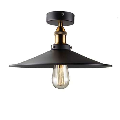 Lámparas de techo industriales de montaje semi empotrado, Focos de techo vintage tipo loft con pantalla de metal negro para iluminación cerca del techo (A,36x18.5cm(14x7inch)) Cover