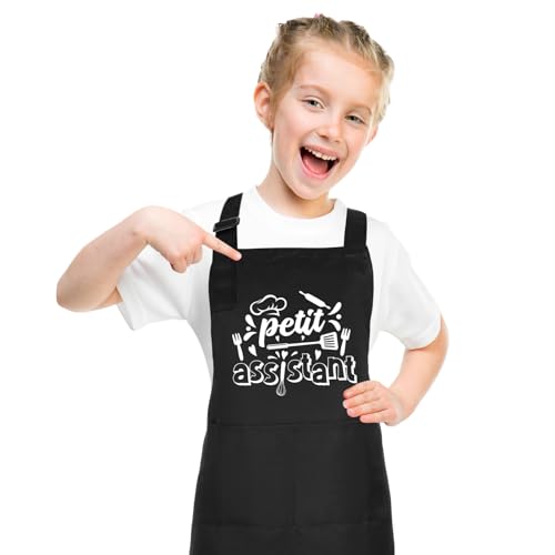 Halinuia Tablier Cuisine Enfant Imperméable Réglable Avec Poche - Pour Petit Assistant, Peinture, Jardin - Garçon ou Fille