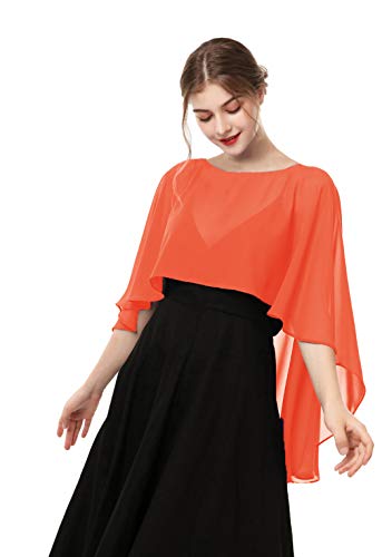 Hotshawl Capelets for women Chiffon Cape Shawls and Wraps for Evening Dress Wedding Capes Cover Up (Orange)